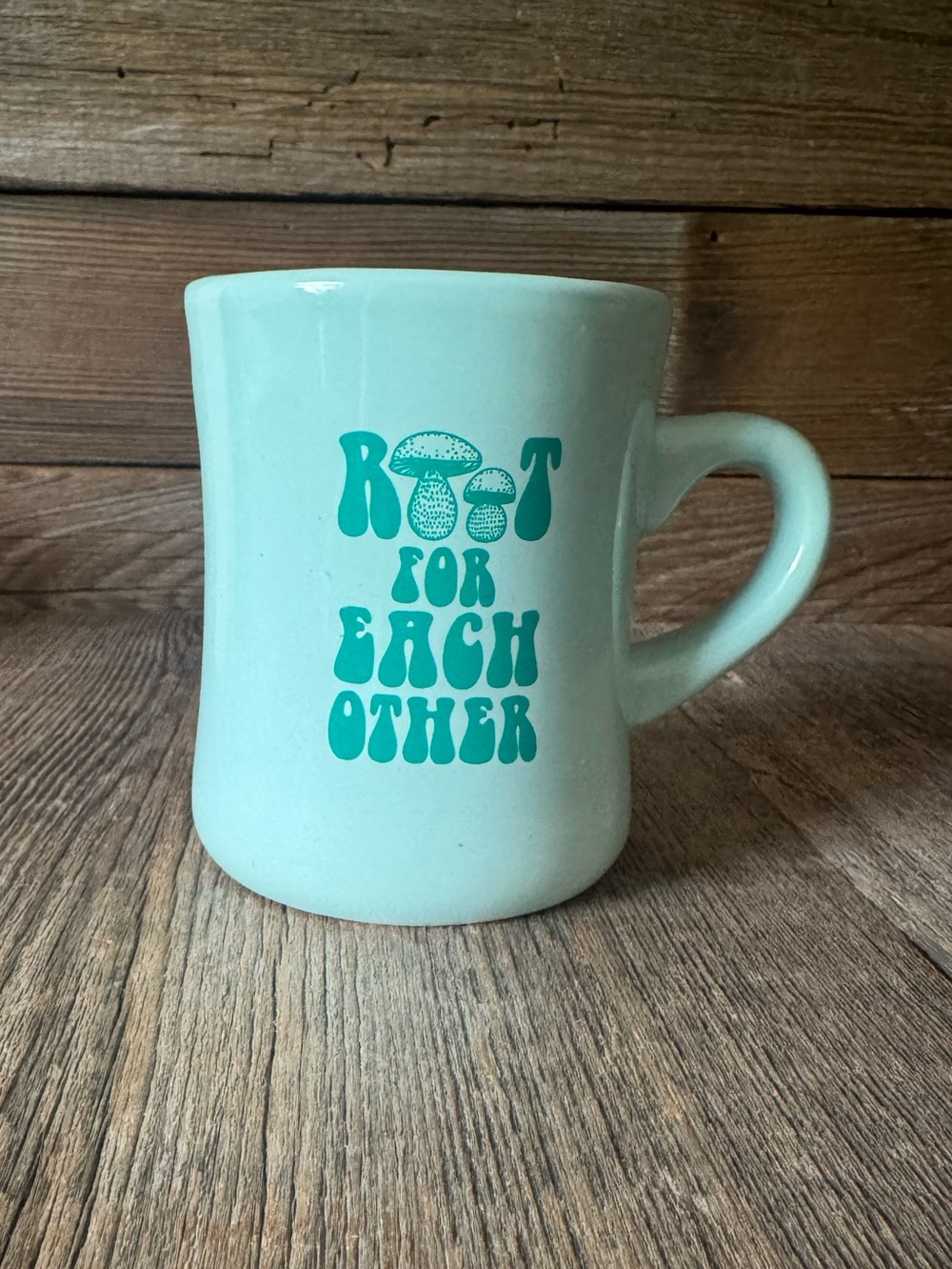 “Root For Each Other” Mushroom Aqua Ceramic Coffee Mug